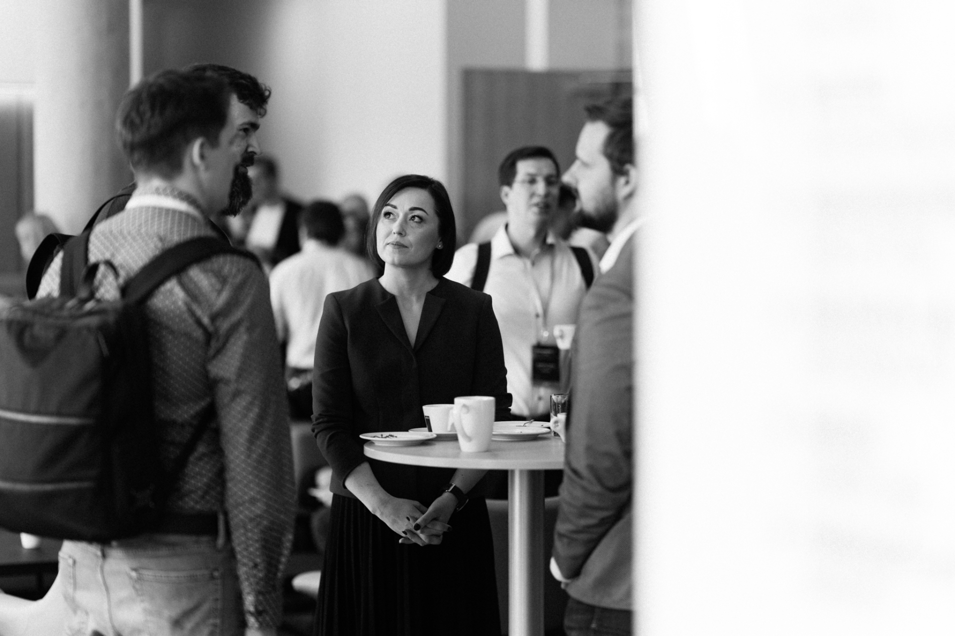 Professionals connecting in conversation